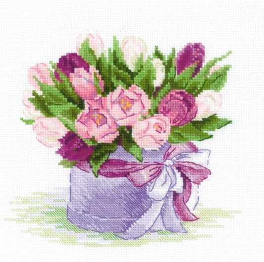 Tulips Hat Box Cross Stitch Kit By RIOLIS