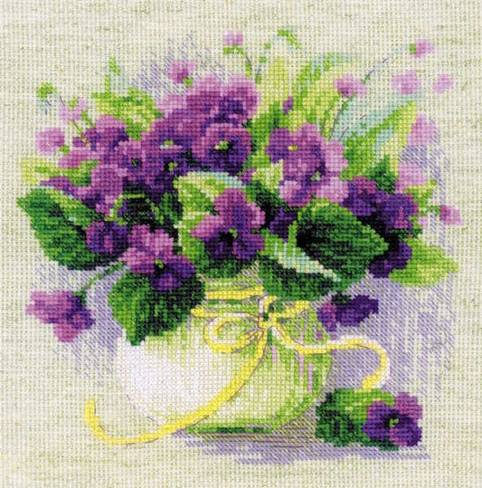Violets in a Pot Cross Stitch Kit By RIOLIS