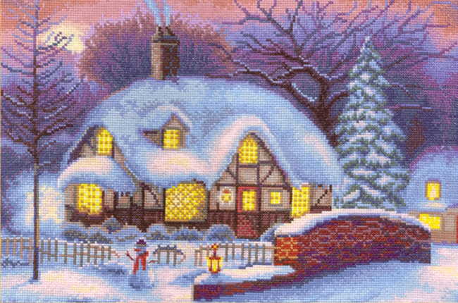 Winter Cottage Cross Stitch Kit by PANNA