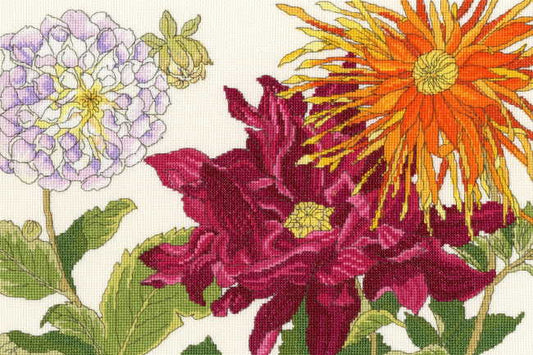 Dahlia Blooms Cross Stitch Kit By Bothy Threads