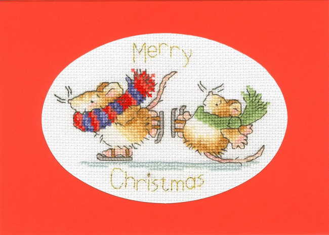 Mice on Ice Cross Stitch Christmas Card Kit by Bothy Threads