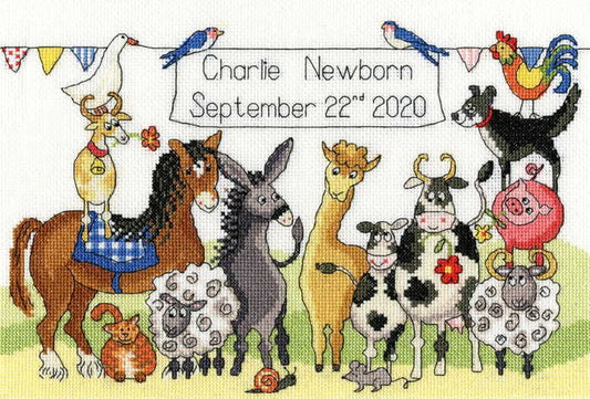 Something to Crow About Birth Sampler Cross Stitch Kit By Bothy Threads