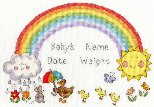Rainbow Baby Birth Sampler Cross Stitch Kit By Bothy Threads
