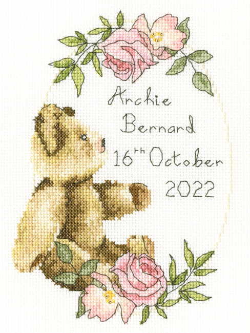 Victorian Teddy Bear Birth Sampler Cross Stitch Kit By Bothy Threads