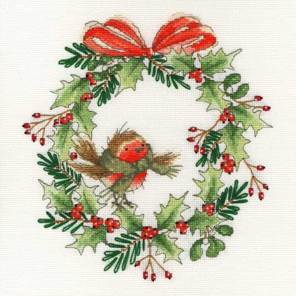 Robin Wreath Cross Stitch Kit By Bothy Threads