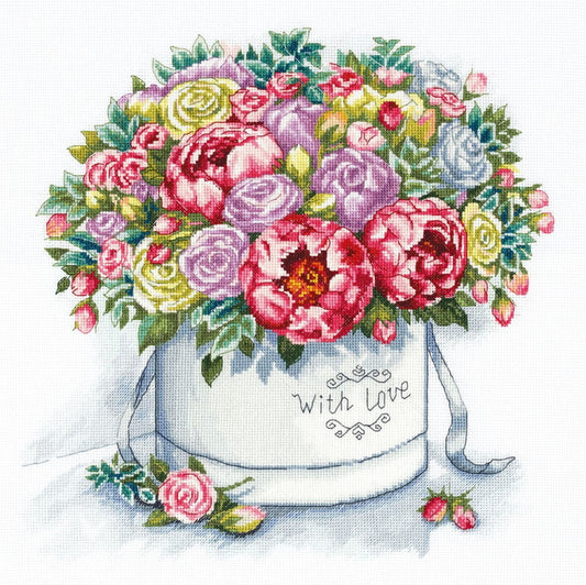 Peonies in a Hatbox Cross Stitch Kit by PANNA