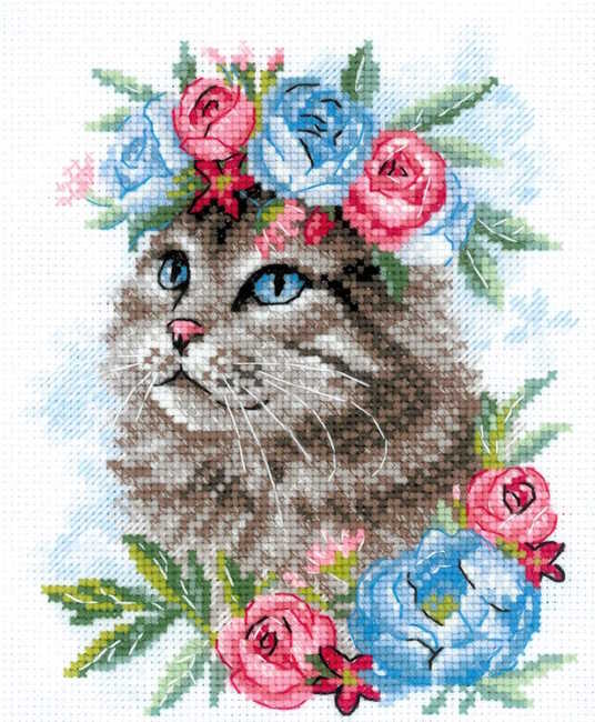 Cat in Flowers Cross Stitch Kit By RIOLIS