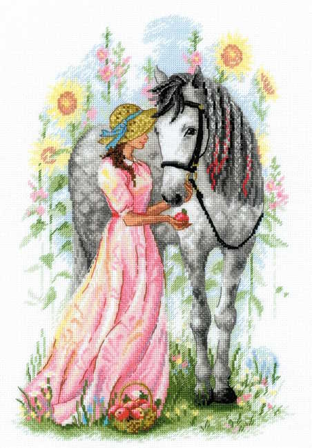 Girl with Horse Cross Stitch Kit By RIOLIS