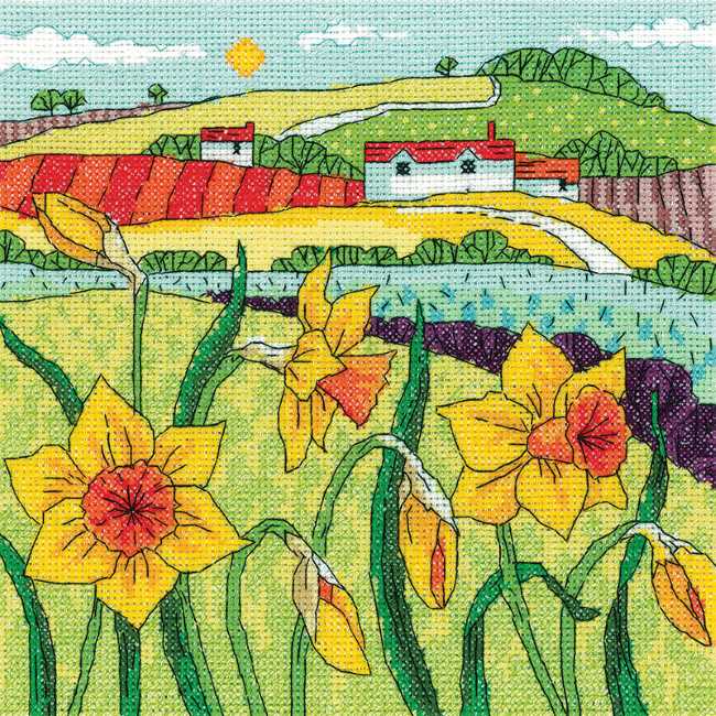 Daffodil Landscape Cross Stitch Kit by Heritage Crafts