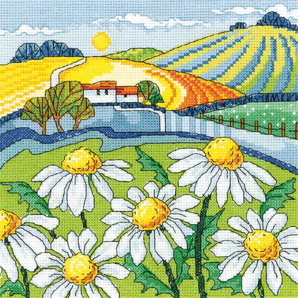 Daisy Landscape Cross Stitch Kit by Heritage Crafts