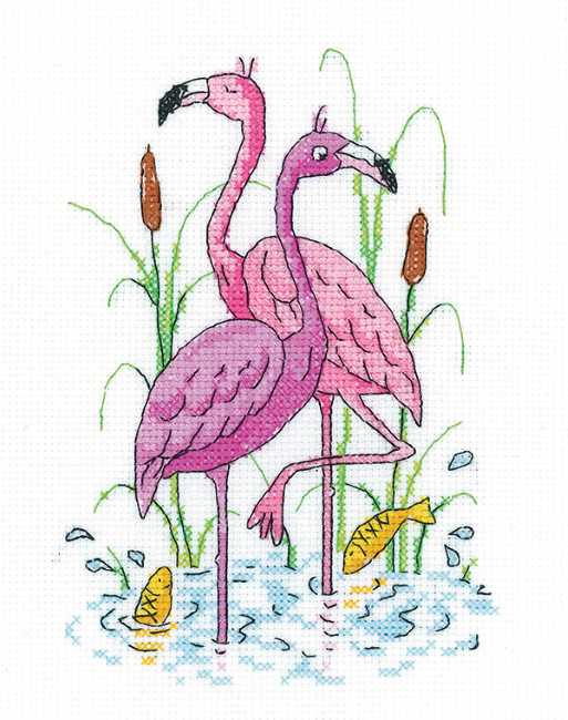 Flamingos Cross Stitch Kit by Heritage Crafts