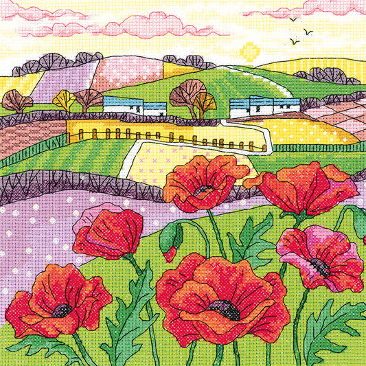 Poppy Landscape Cross Stitch Kit by Heritage Crafts