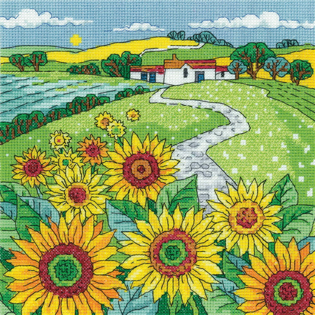 Sunflower Landscape Cross Stitch Kit by Heritage Crafts