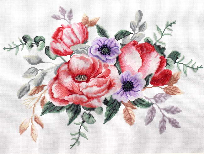 Elegant Bouquet Printed Cross Stitch Kit by Needleart World