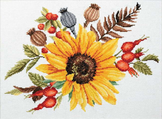 Autumn Bouquet Printed Cross Stitch Kit by Needleart World