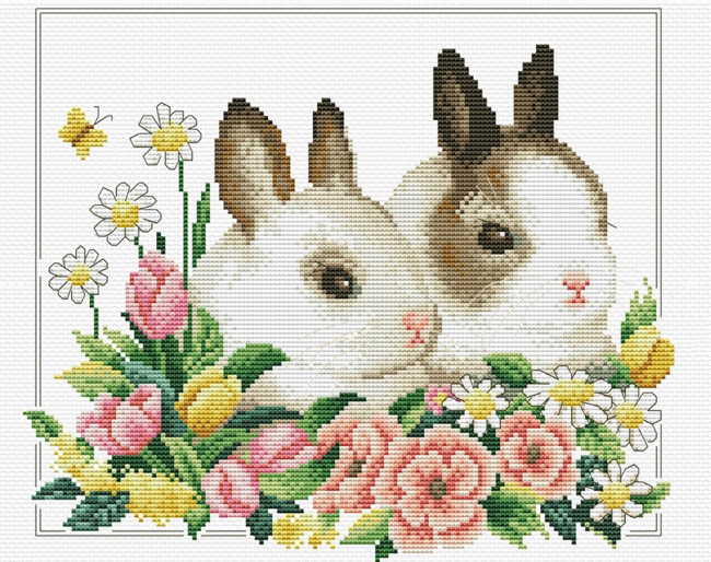 Spring Bunnies Printed Cross Stitch Kit by Needleart World