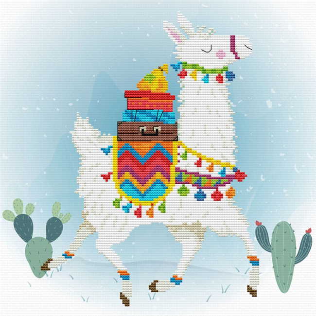 Holiday Llama Printed Cross Stitch Kit by Needleart World