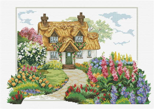 Foxgloves Cottage Printed Cross Stitch Kit by Needleart World
