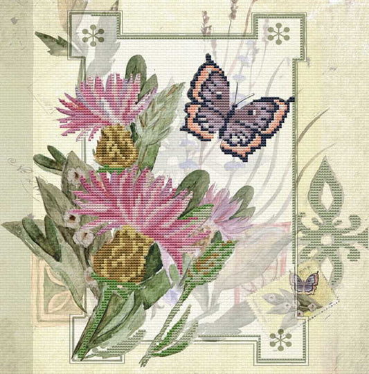 Thistle Bouquet Printed Cross Stitch Kit by Needleart World