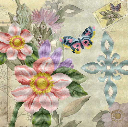 Butterfly Garden Printed Cross Stitch Kit by Needleart World