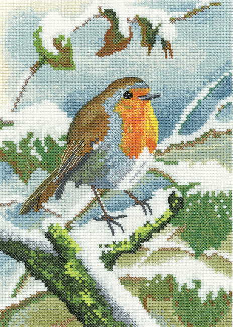 Robin in Winter Cross Stitch Kit by Heritage Crafts