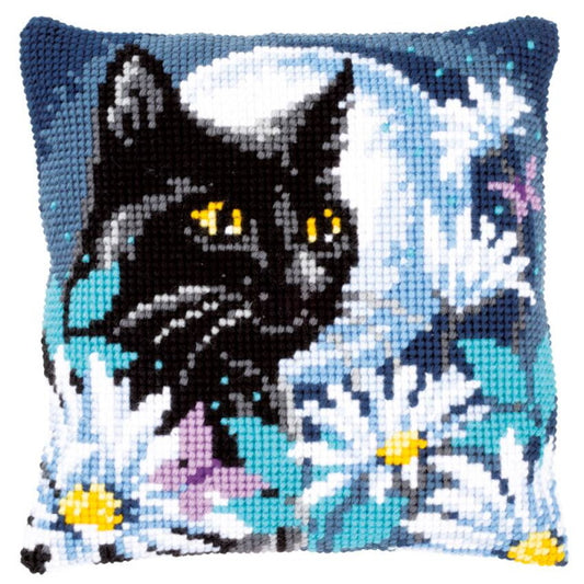 Cat in the Night Printed Cross Stitch Cushion Kit by Vervaco