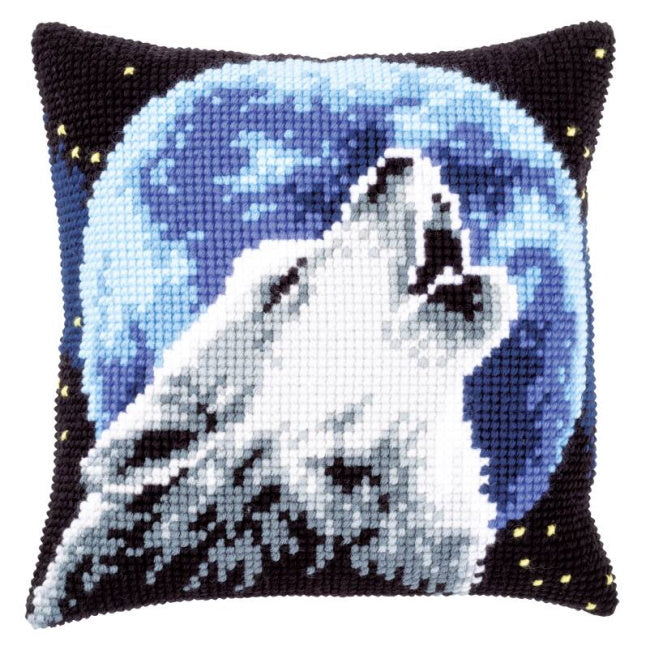 Wolf Printed Cross Stitch Cushion Kit by Vervaco