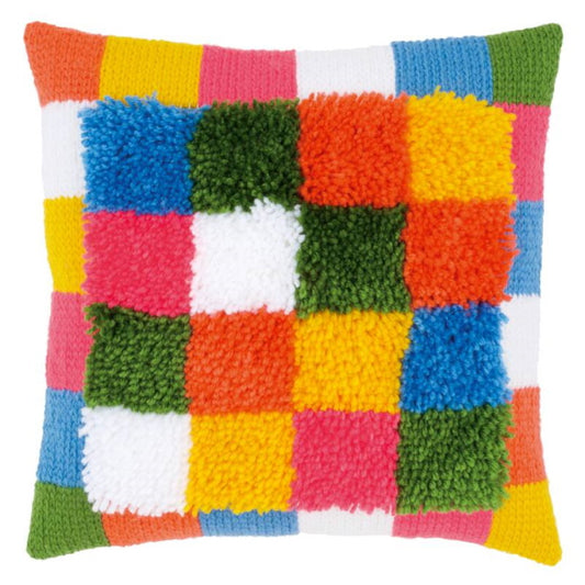Bright Squares Latch Hook and Chain Stitch Cushion Kit By Vervaco