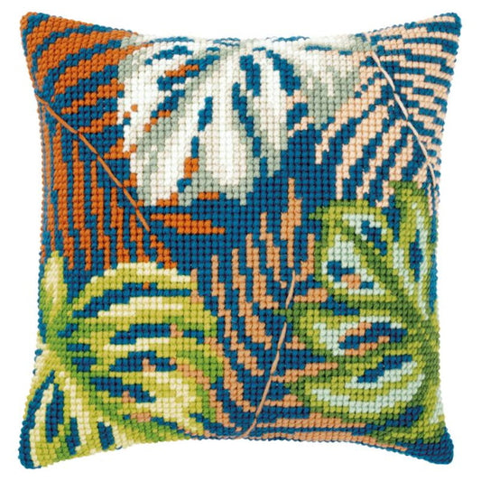 Botanical Leaves Printed Cross Stitch Cushion Kit by Vervaco