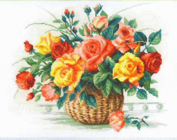 Basket with Roses Cross Stitch Kit By RIOLIS