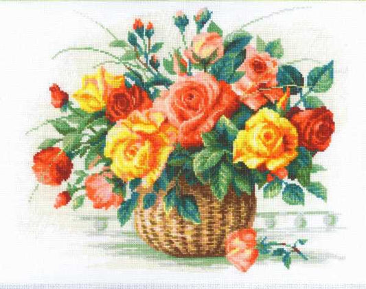 Basket with Roses Cross Stitch Kit By RIOLIS