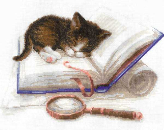 Kitten on a Book Cross Stitch Kit By RIOLIS