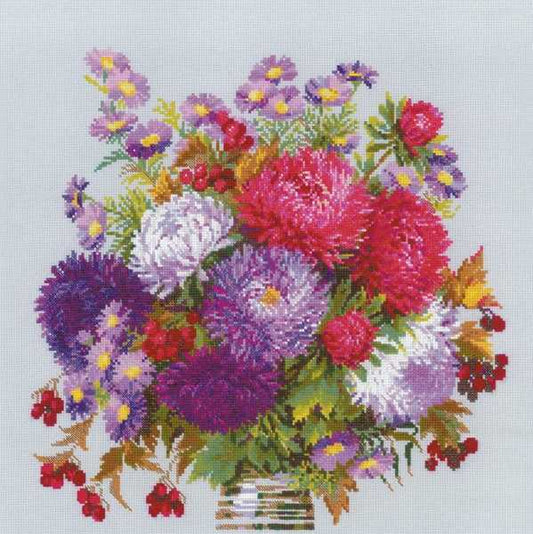 Bouquet with Asters Cross Stitch Kit By RIOLIS