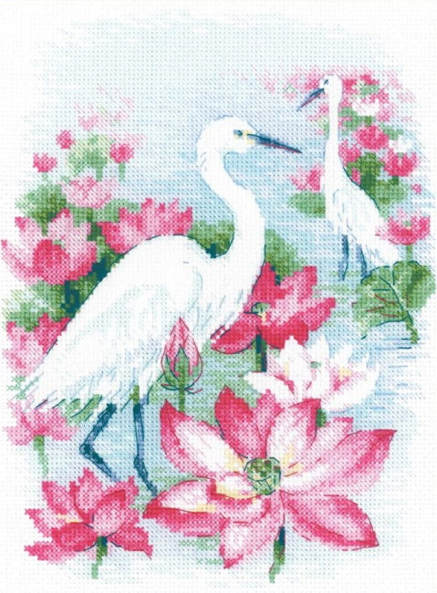 Lotus Field - Herons Cross Stitch Kit By RIOLIS