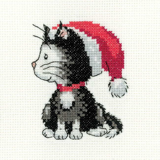 Black and White Christmas Kitten Cross Stitch Kit by Heritage Crafts