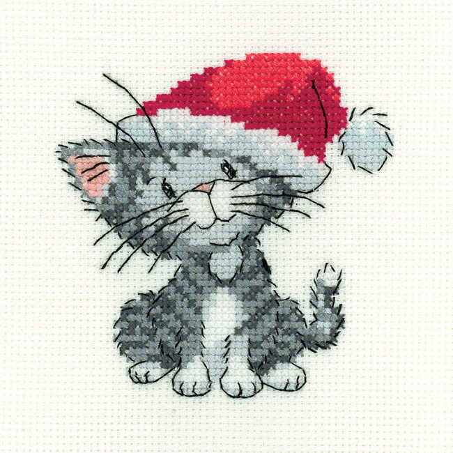 Silver Tabby Christmas Kitten Cross Stitch Kit by Heritage Crafts