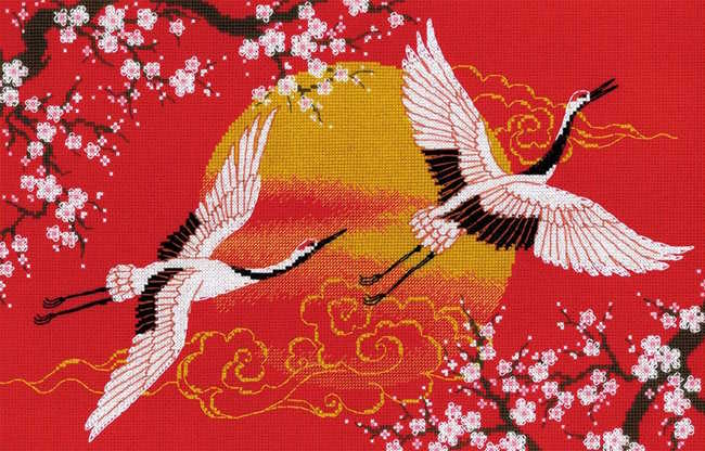 Under Heaven Cranes Cross Stitch Kit By RIOLIS